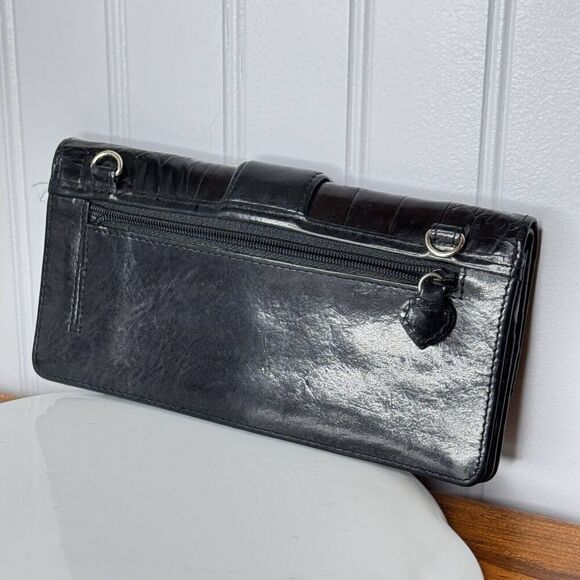 BRIGHTON Wallet Organizer Black Genuine Leather Croc Embossed Silver Accent - Picture 4 of 14